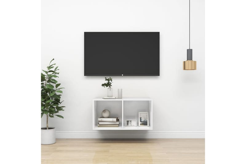 Vegghengt TV-benk høyglans hvit 37x37x72 cm sponplate - Hvit - TV-benk & mediabenk