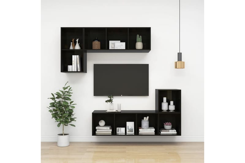 Vegghengt TV-benk høyglans svart 37x37x107 cm sponplate - Svart - TV-benk & mediabenk