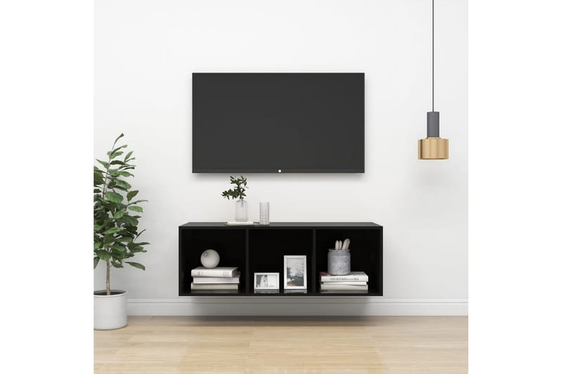 Vegghengt TV-benk høyglans svart 37x37x107 cm sponplate - Svart - Møbler - Mediamøbel & tv møbel - TV-benk & mediabenk
