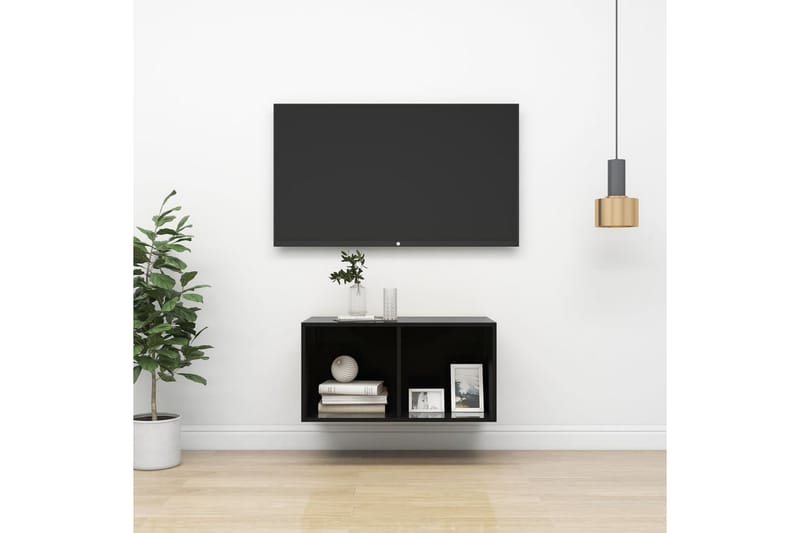 Vegghengt TV-benk høyglans svart 37x37x72 cm sponplate - Svart - TV-benk & mediabenk