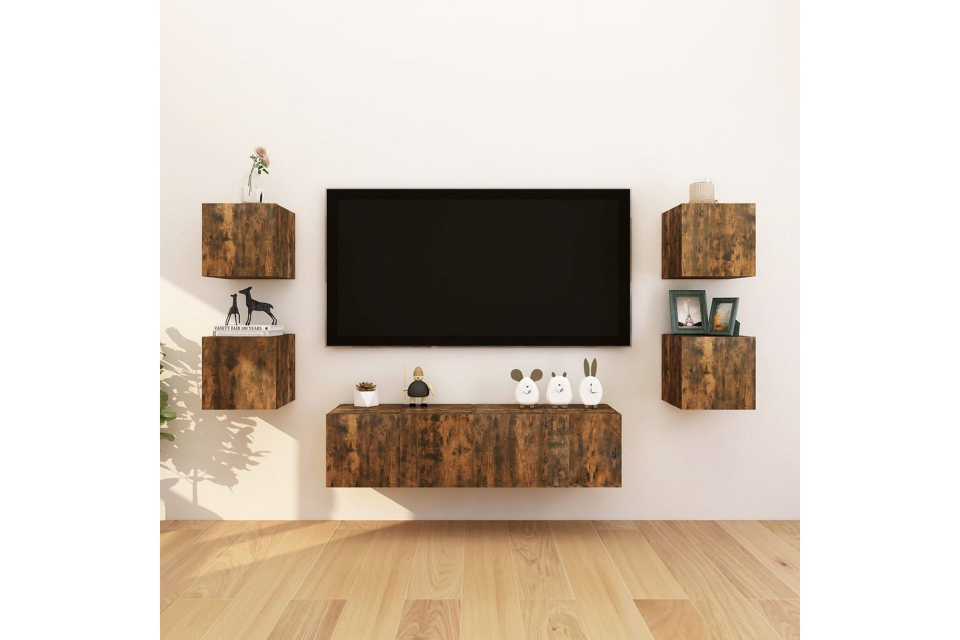 Vegghengt TV-benk røkt eik 30,5x30x30 cm - Brun - Møbler - Mediamøbel & tv møbel - TV-benk & mediabenk