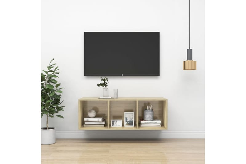 Vegghengt TV-benk sonoma eik 37x37x107 cm sponplate - Brun - TV-benk & mediabenk