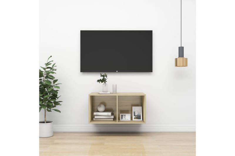 Vegghengt TV-benk sonoma eik 37x37x72 cm sponplate - Brun - Møbler - Mediamøbel & tv møbel - TV-benk & mediabenk