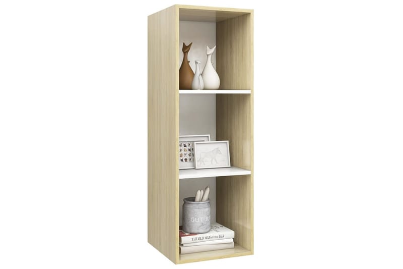 Vegghengt TV-benk sonoma eik og hvit 37x37x107 cm sponplate - Beige - Møbler - Mediamøbel & tv møbel - TV-benk & mediabenk