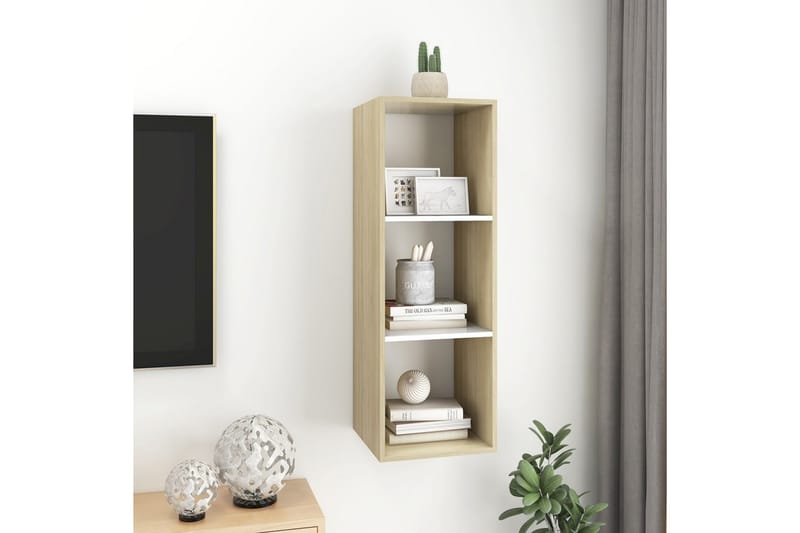 Vegghengt TV-benk sonoma eik og hvit 37x37x107 cm sponplate - Beige - Møbler - Mediamøbel & tv møbel - TV-benk & mediabenk