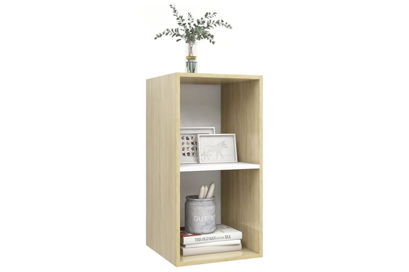 Vegghengt TV-benk sonoma eik og hvit 37x37x72 cm sponplate - Beige - Møbler - Mediamøbel & tv møbel - TV-benk & mediabenk