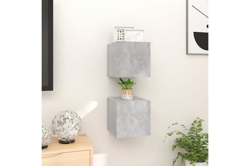 Vegghengte TV-benker 2 stk betonggrå 30,5x30x30 cm - Grå - Møbler - Mediamøbel & tv møbel - TV-benk & mediabenk