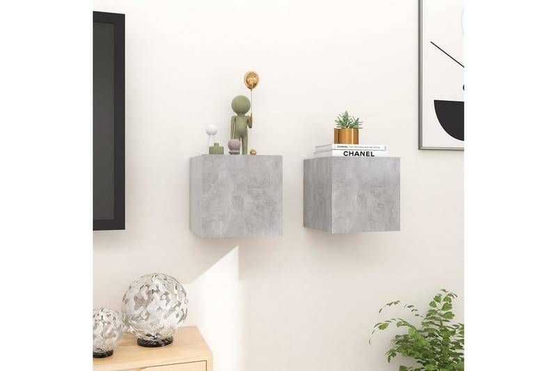 Vegghengte TV-benker 2 stk betonggrå 30,5x30x30 cm - Grå - Møbler - Mediamøbel & tv møbel - TV-benk & mediabenk