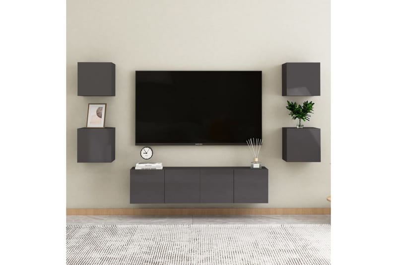 Vegghengte TV-benker 2 stk høyglans grå 30,5x30x30 cm - Grå - TV-benk & mediabenk
