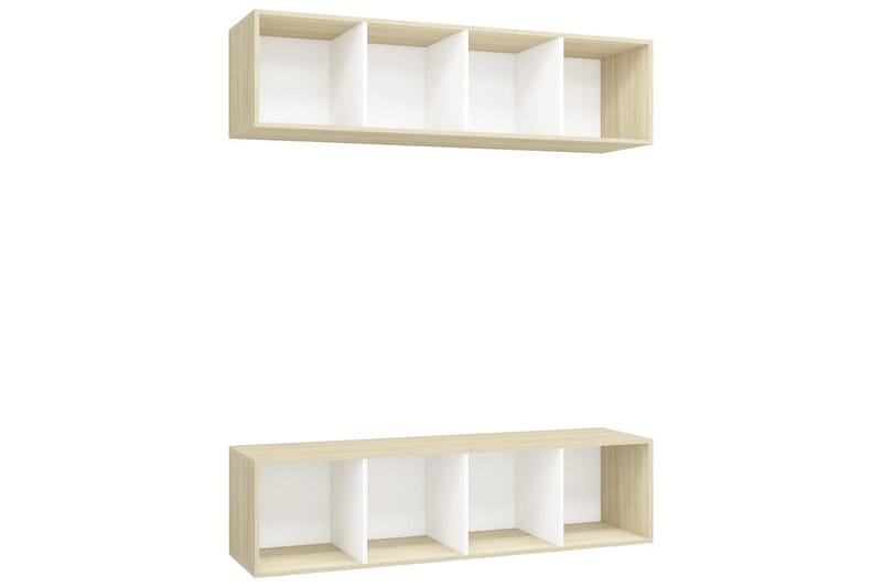 Vegghengte TV-benker 2 stk hvit og sonoma eik sponplate - Beige - Møbler - Mediamøbel & tv møbel - TV-benk & mediabenk