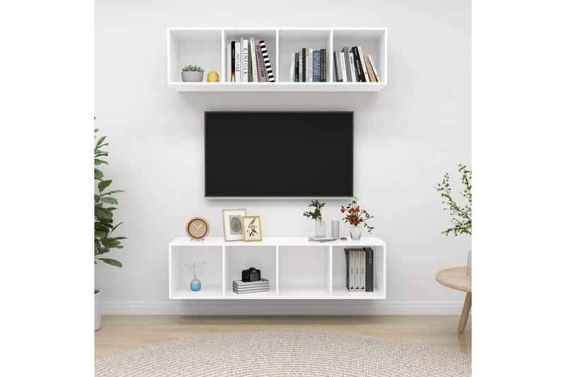 Vegghengte TV-benker 2 stk hvit sponplate - Hvit - Møbler - Mediamøbel & tv møbel - TV-benk & mediabenk