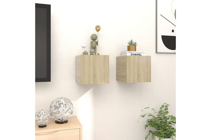 Vegghengte TV-benker 2 stk sonoma eik 30,5x30x30 cm - Brun - Møbler - Mediamøbel & tv møbel - TV-benk & mediabenk
