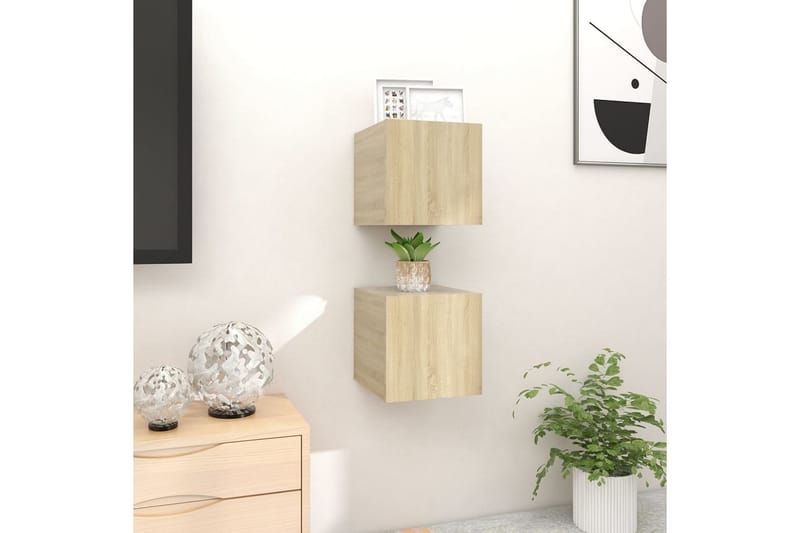 Vegghengte TV-benker 2 stk sonoma eik 30,5x30x30 cm - Brun - Møbler - Mediamøbel & tv møbel - TV-benk & mediabenk