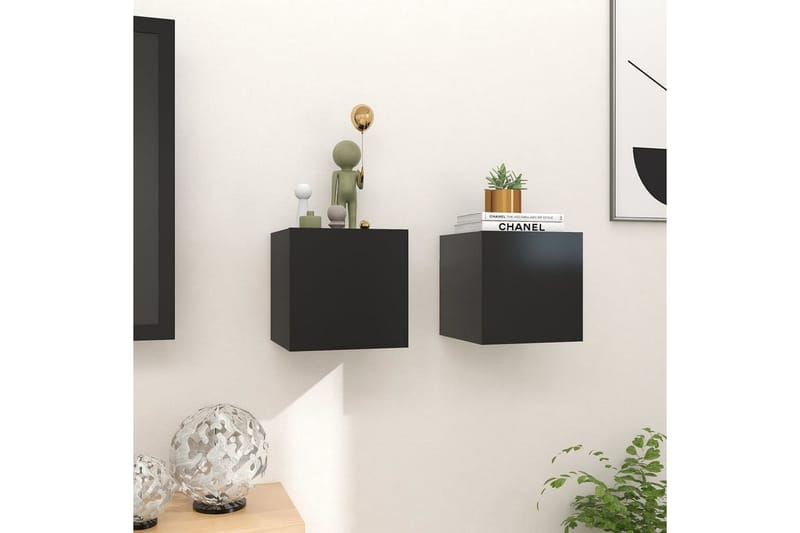 Vegghengte TV-benker 2 stk svart 30,5x30x30 cm - Svart - Møbler - Mediamøbel & tv møbel - TV-benk & mediabenk