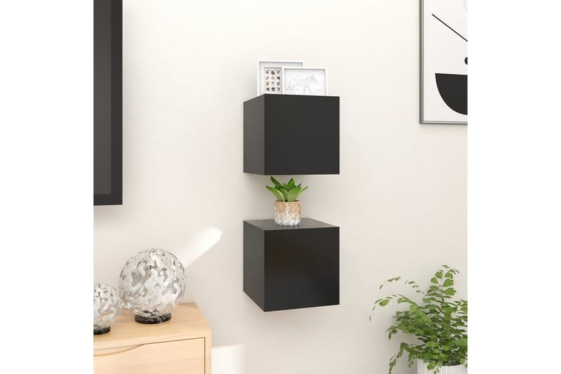 Vegghengte TV-benker 2 stk svart 30,5x30x30 cm - Svart - Møbler - Mediamøbel & tv møbel - TV-benk & mediabenk