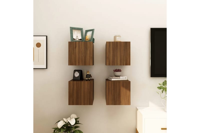 Vegghengte TV-benker 4 stk brun eik 30,5x30x30 cm - Brun - Møbler - Mediamøbel & tv møbel - TV-benk & mediabenk