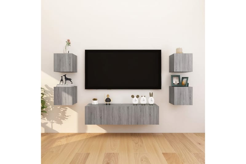 Vegghengte TV-benker 4 stk grå sonoma 30,5x30x30 cm - Grå - TV-benk & mediabenk