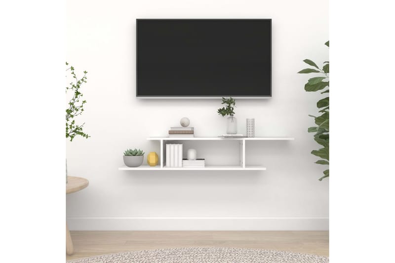 Veggmontert TV-hylle hvit 125x18x23 cm sponplate - Hvit - TV-benk & mediabenk