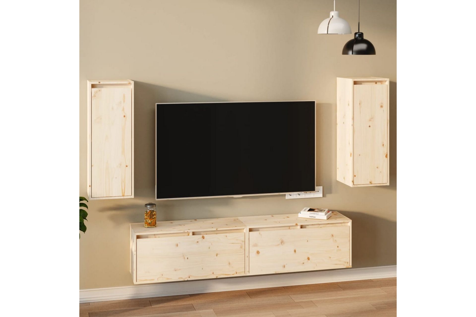 Veggskap 2 stk 30x30x80 cm heltre furu - Brun - Møbler - Mediamøbel & tv møbel - TV-benk & mediabenk