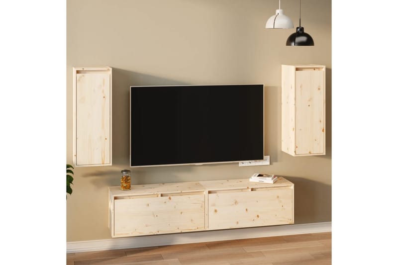 Veggskap 2 stk 30x30x80 cm heltre furu - Brun - TV-benk & mediabenk