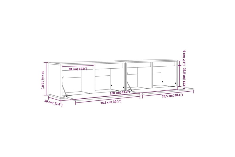 Veggskap 2 stk 80x30x35 cm heltre furu - Brun - TV-benk & mediabenk