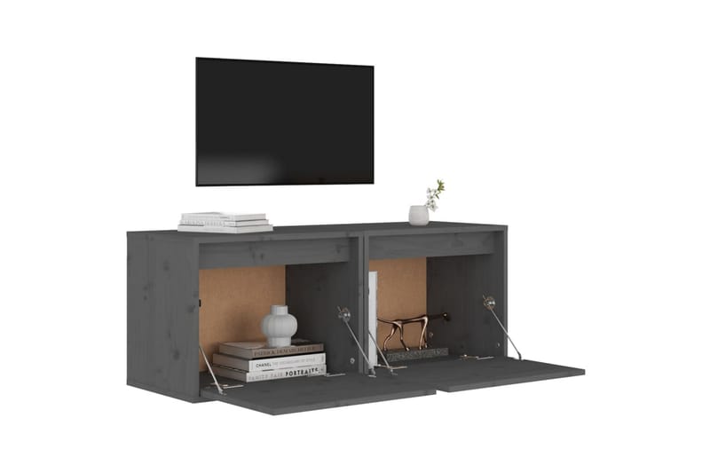Veggskap 2 stk grå 45x30x35 cm heltre furu - Grå - Møbler - Mediamøbel & tv møbel - TV-benk & mediabenk