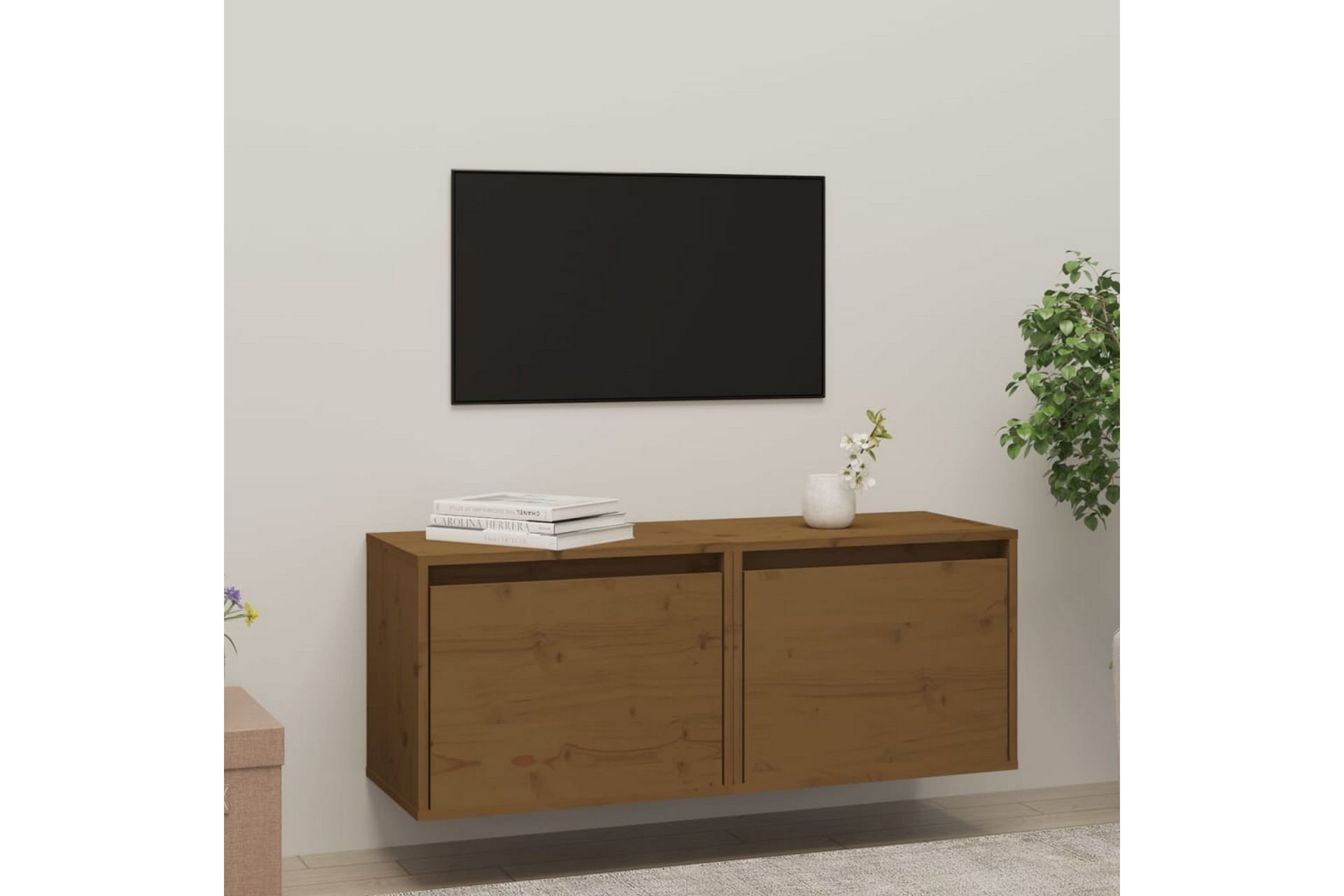 Veggskap 2 stk honningbrun 45x30x35 cm heltre furu - Brun - Møbler - Mediamøbel & tv møbel - TV-benk & mediabenk