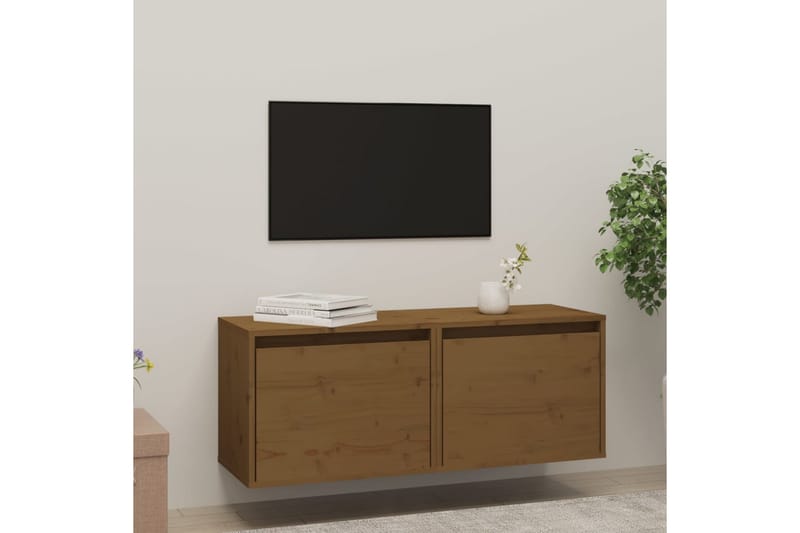 Veggskap 2 stk honningbrun 45x30x35 cm heltre furu - Brun - TV-benk & mediabenk