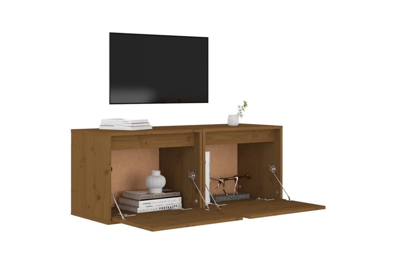 Veggskap 2 stk honningbrun 45x30x35 cm heltre furu - Brun - TV-benk & mediabenk