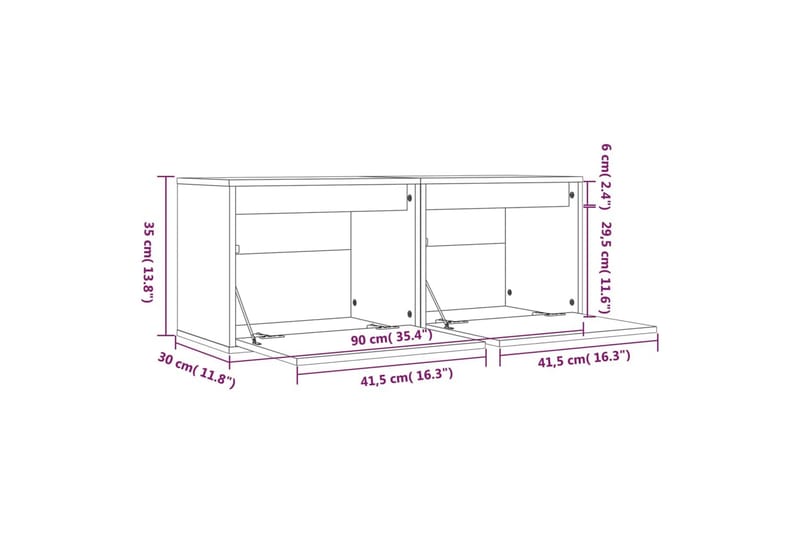 Veggskap 2 stk hvit 45x30x35 cm heltre furu - Hvit - TV-benk & mediabenk