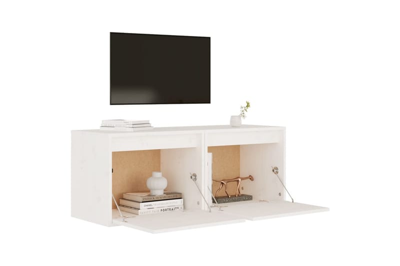 Veggskap 2 stk hvit 45x30x35 cm heltre furu - Hvit - TV-benk & mediabenk