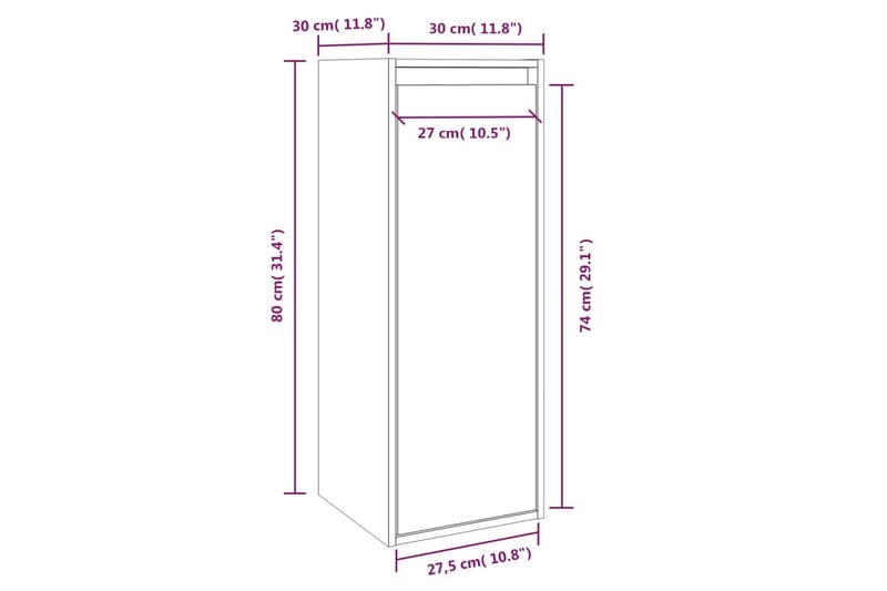 Veggskap 30x30x80 cm heltre furu - Brun - TV-benk & mediabenk