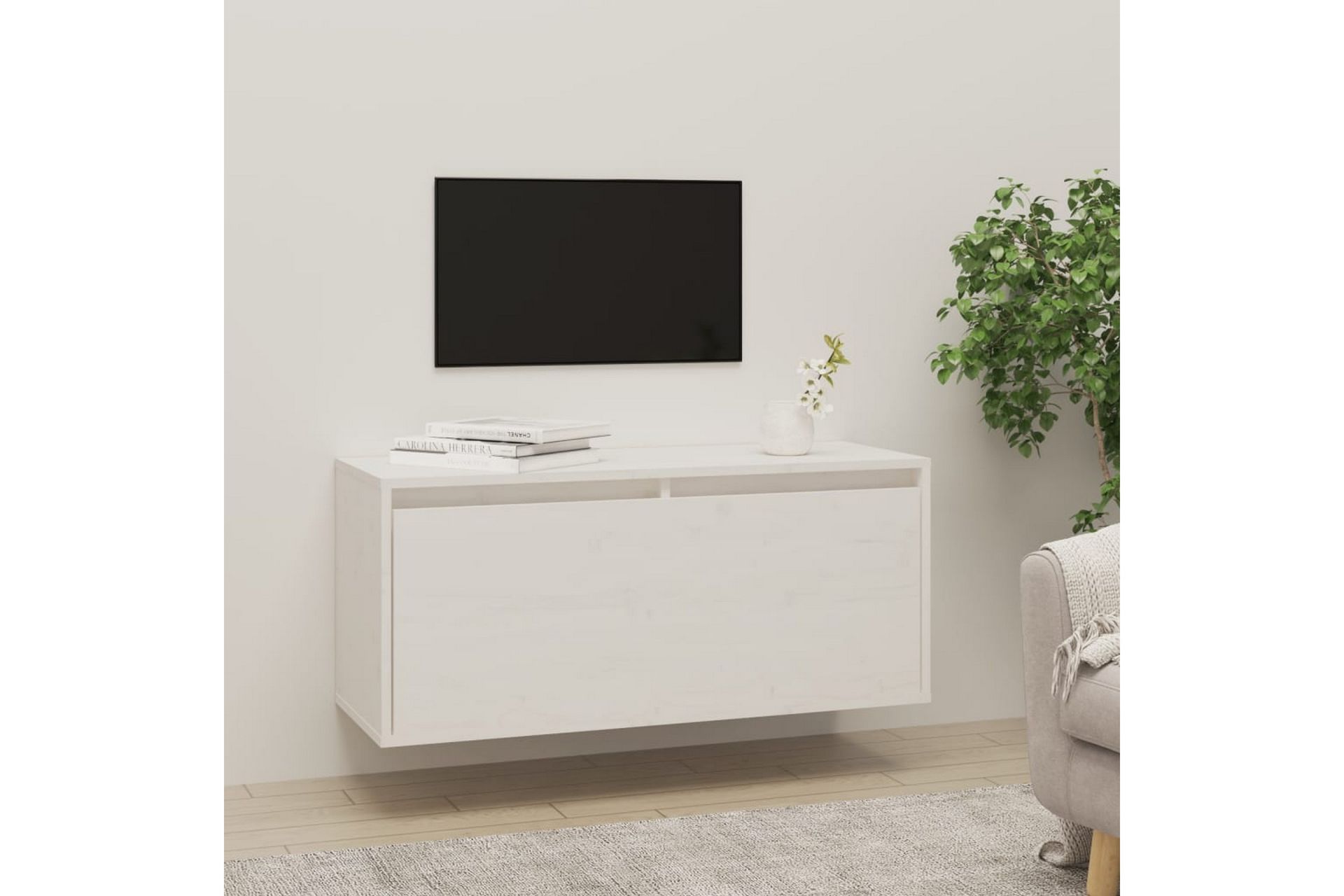 Veggskap hvit 80x30x35 cm heltre furu - Hvit - Møbler - Mediamøbel & tv møbel - TV-benk & mediabenk