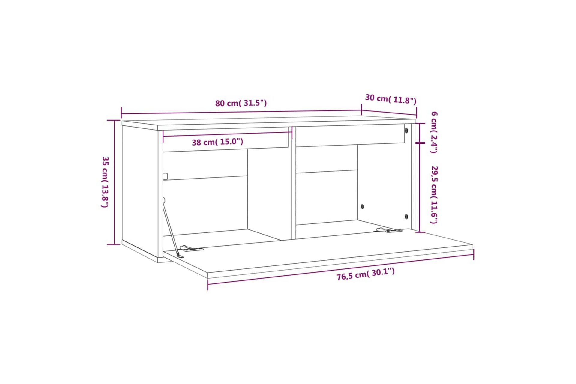 Veggskap hvit 80x30x35 cm heltre furu - Hvit - Møbler - Mediamøbel & tv møbel - TV-benk & mediabenk