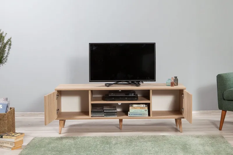 Vellavie TV-benk 140 cm Regnbuepanel - Brun/Rød/Grønn - Møbler - Mediamøbel & tv møbel - TV-benk & mediabenk