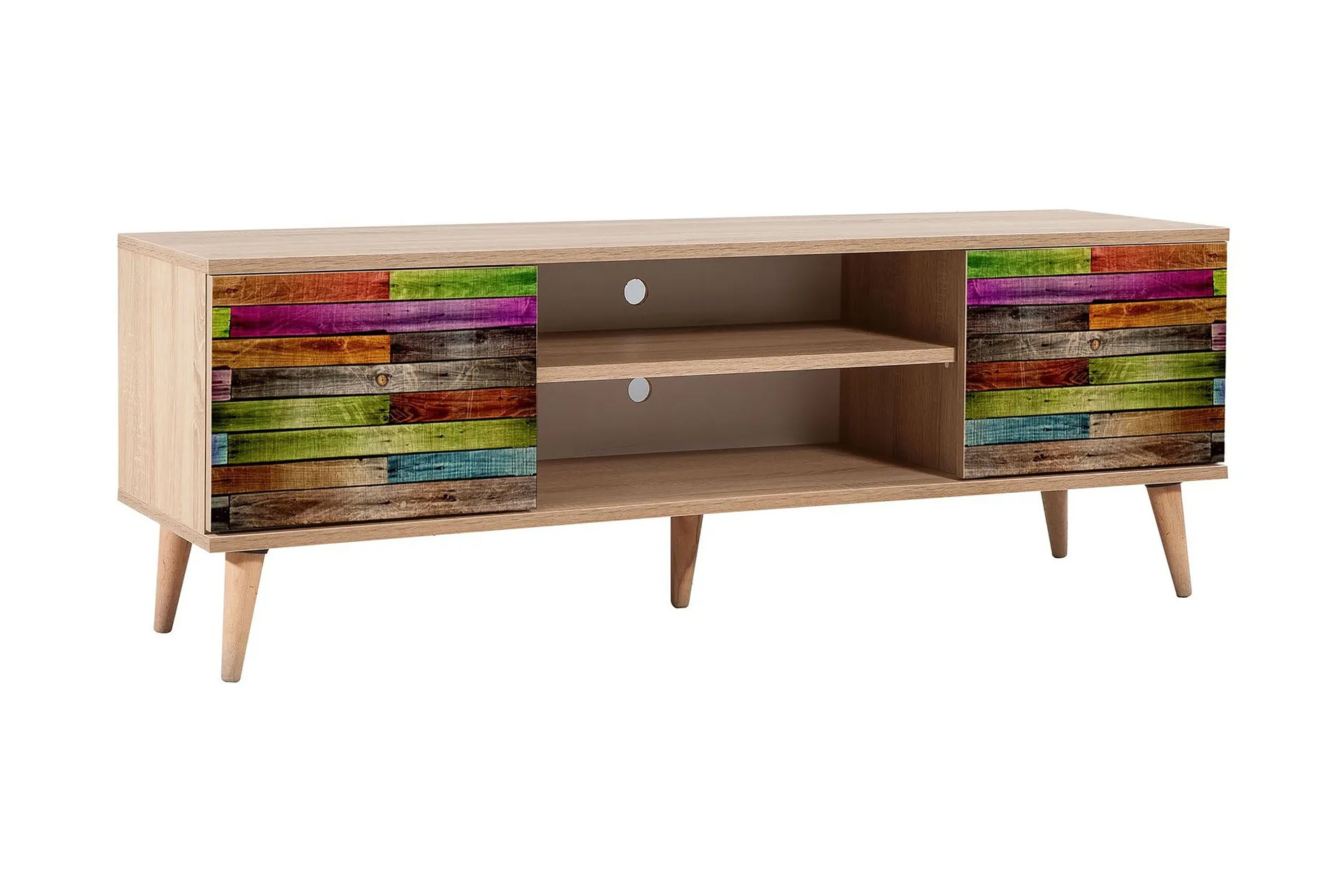 Vellavie TV-benk 140 cm Regnbuepanel - Brun/Rød/Grønn
