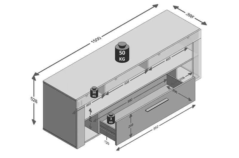 Vibio TV-benk 150 cm - Hvit/Betong - Møbler - Mediamøbel & tv møbel - TV-benk & mediabenk