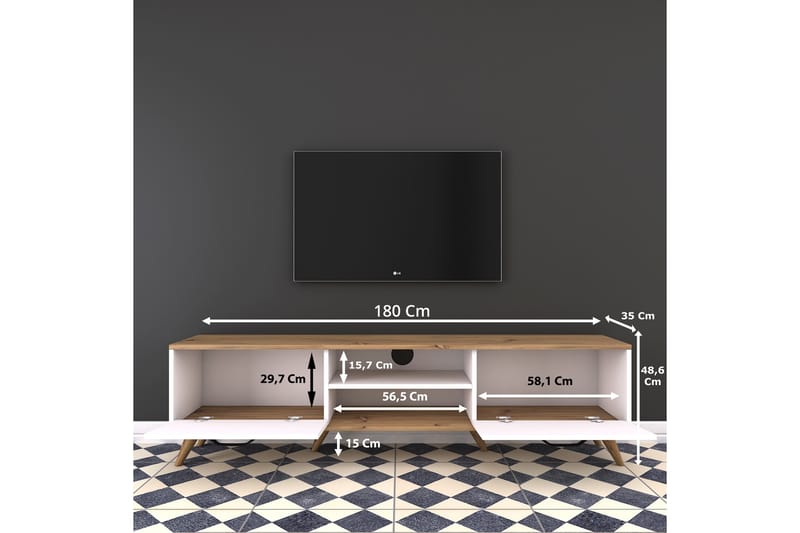 Virkesbo TV-Benk 180 cm - Hvit/Brun - TV-benk & mediabenk