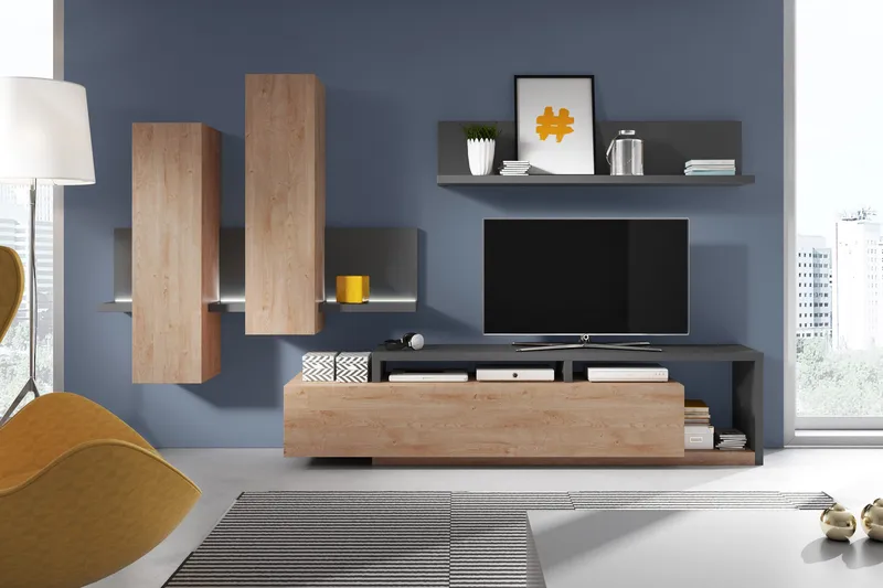 Wesley TV-benk 219 cm - Mørkegrå/Tre - Møbler - Mediamøbel & tv møbel - TV-benk & mediabenk