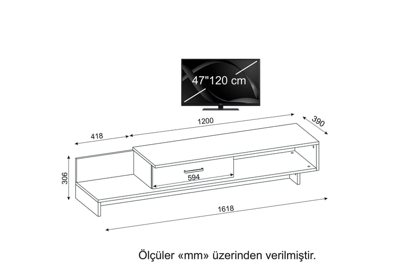 Wrapane TV-benk 161 cm - Hvit/Valnøtt - TV-benk & mediabenk