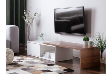 Yonkers Gulvstående Uttrekkbar TV-benk 110 cm med Oppbevaring i Malt Tre - Hvit - Møbler - Mediamøbel & tv møbel - TV-benk & mediabenk