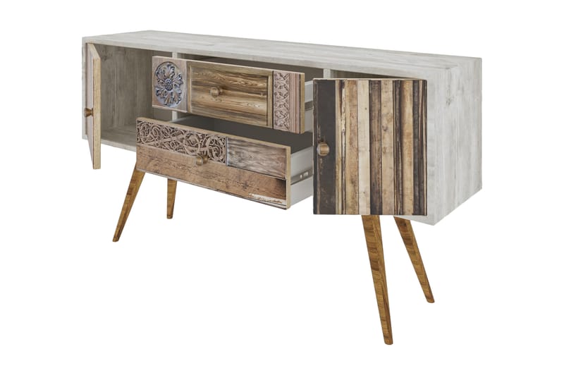 Zange TV-benk 122 cm - Hvit/Valnøtt - Møbler - Mediamøbel & tv møbel - TV-benk & mediabenk