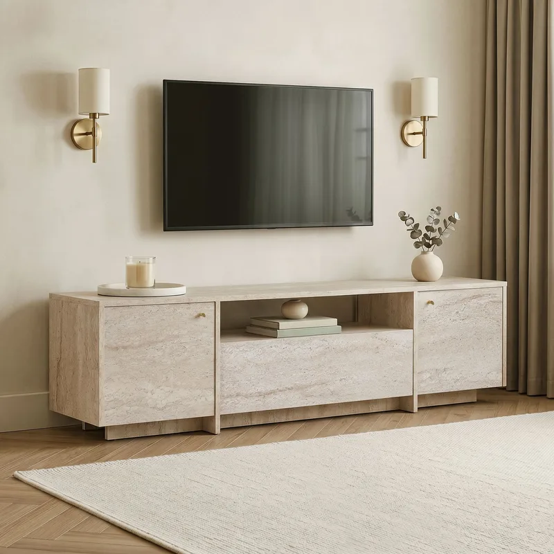 TV-benk Nordure Alvar (180 x 46 x 35 cm) Travertin - Travertin - Møbler - Mediamøbel & tv møbel - TV-benk & mediabenk