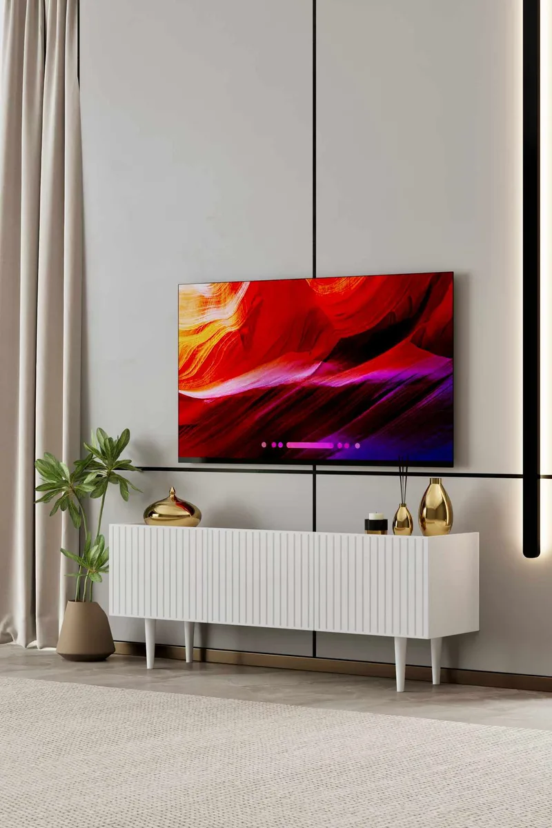 TV-benk Nordure Capella (120 x 50 x 29 cm) Hvit - Hvit - Møbler - Mediamøbel & tv møbel - TV-benk & mediabenk
