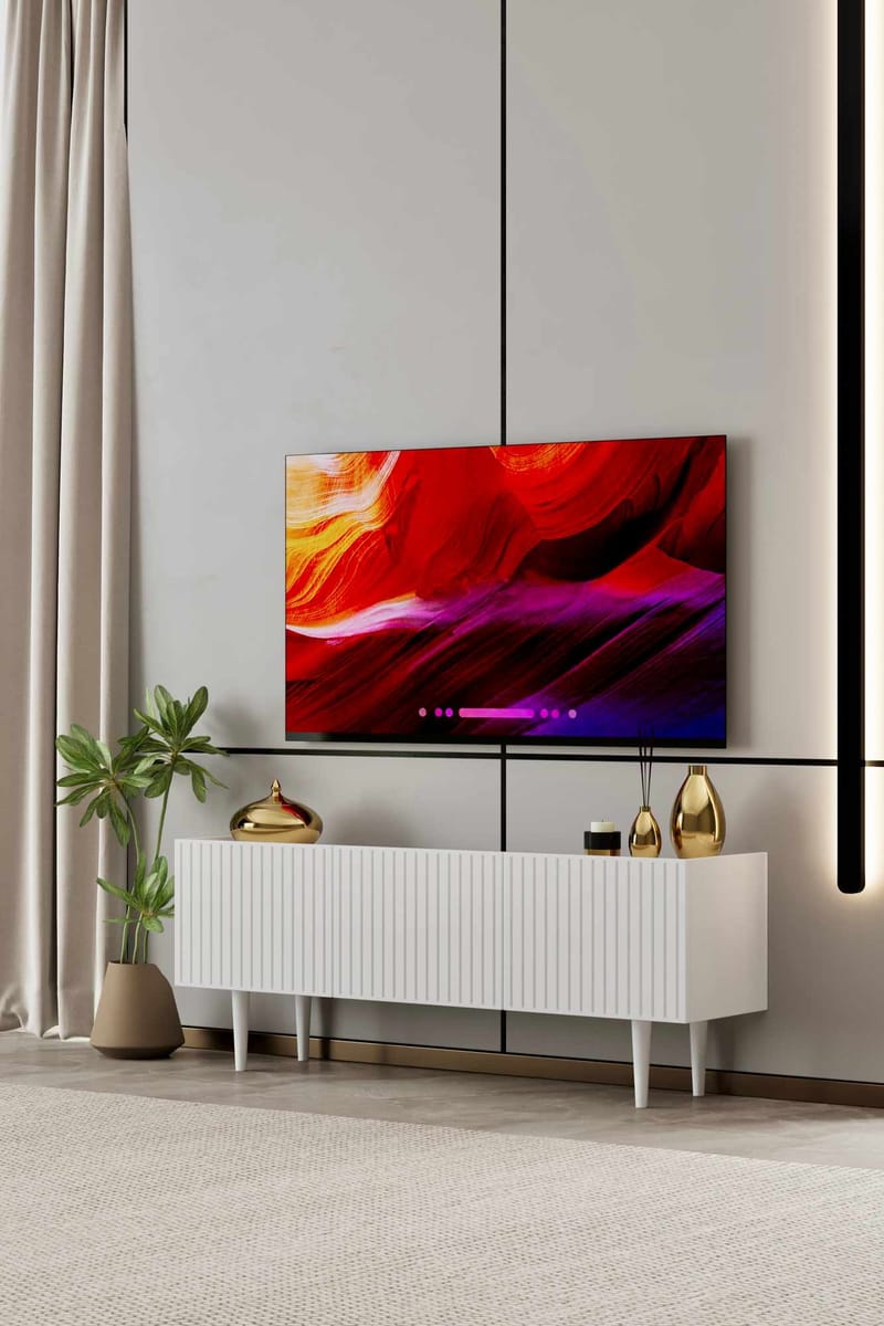 TV-benk Nordure Capella (140 x 50 x 29 cm) Hvit - Hvit - Møbler - Mediamøbel & tv møbel - TV-benk & mediabenk