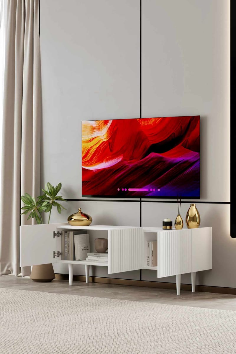 TV-benk Nordure Capella (140 x 50 x 29 cm) Hvit - Hvit - Møbler - Mediamøbel & tv møbel - TV-benk & mediabenk
