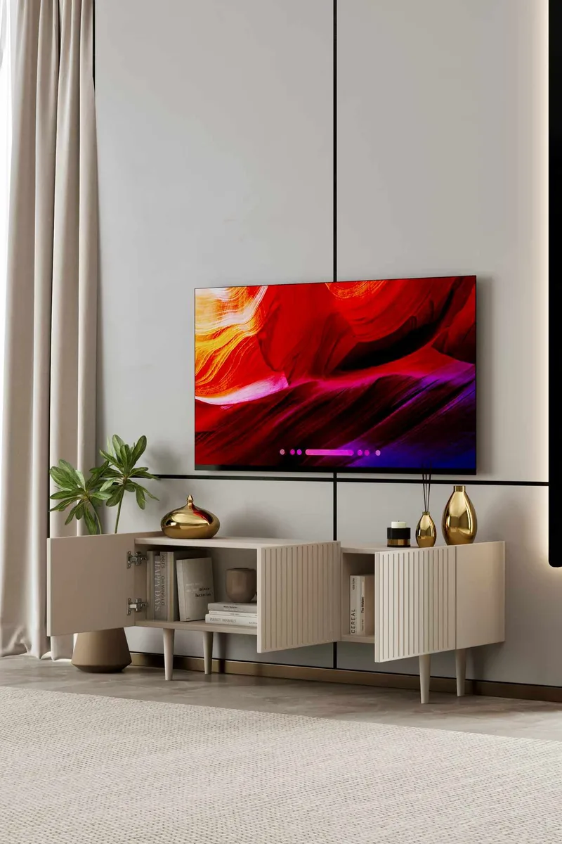 TV-benk Nordure Capella (140 x 50 x 29 cm) Sandstein - Sandstein - Møbler - Mediamøbel & tv møbel - TV-benk & mediabenk