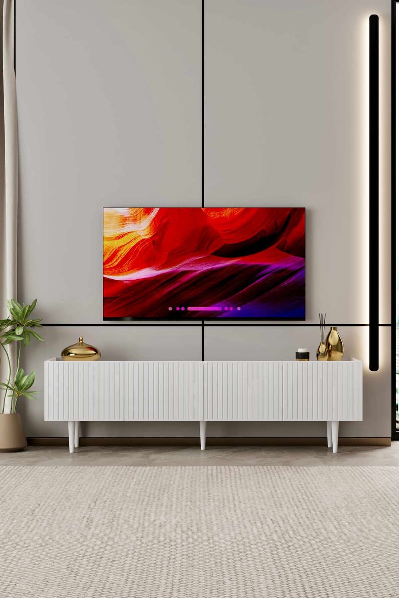 TV-benk Nordure Capella (160 x 50 x 29 cm) Hvit - Hvit - Møbler - Mediamøbel & tv møbel - TV-benk & mediabenk