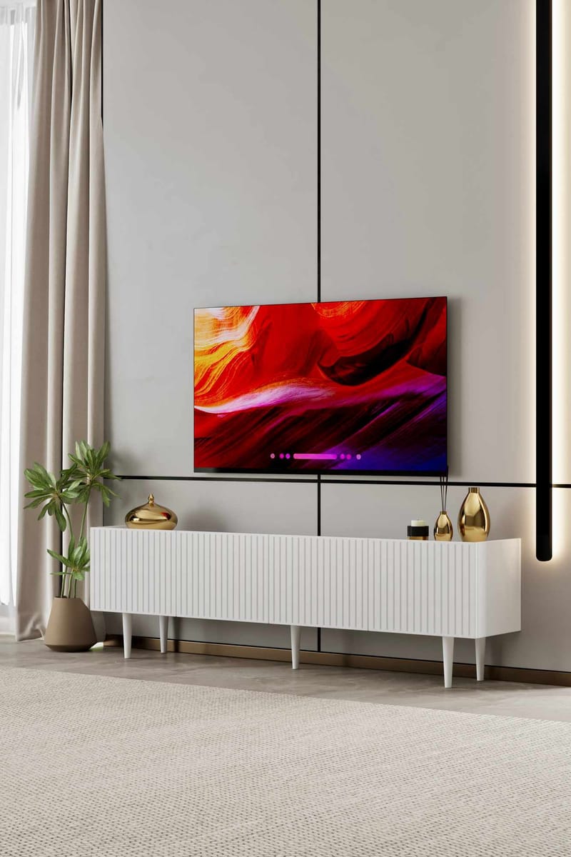 TV-benk Nordure Capella (160 x 50 x 29 cm) Hvit - Hvit - Møbler - Mediamøbel & tv møbel - TV-benk & mediabenk