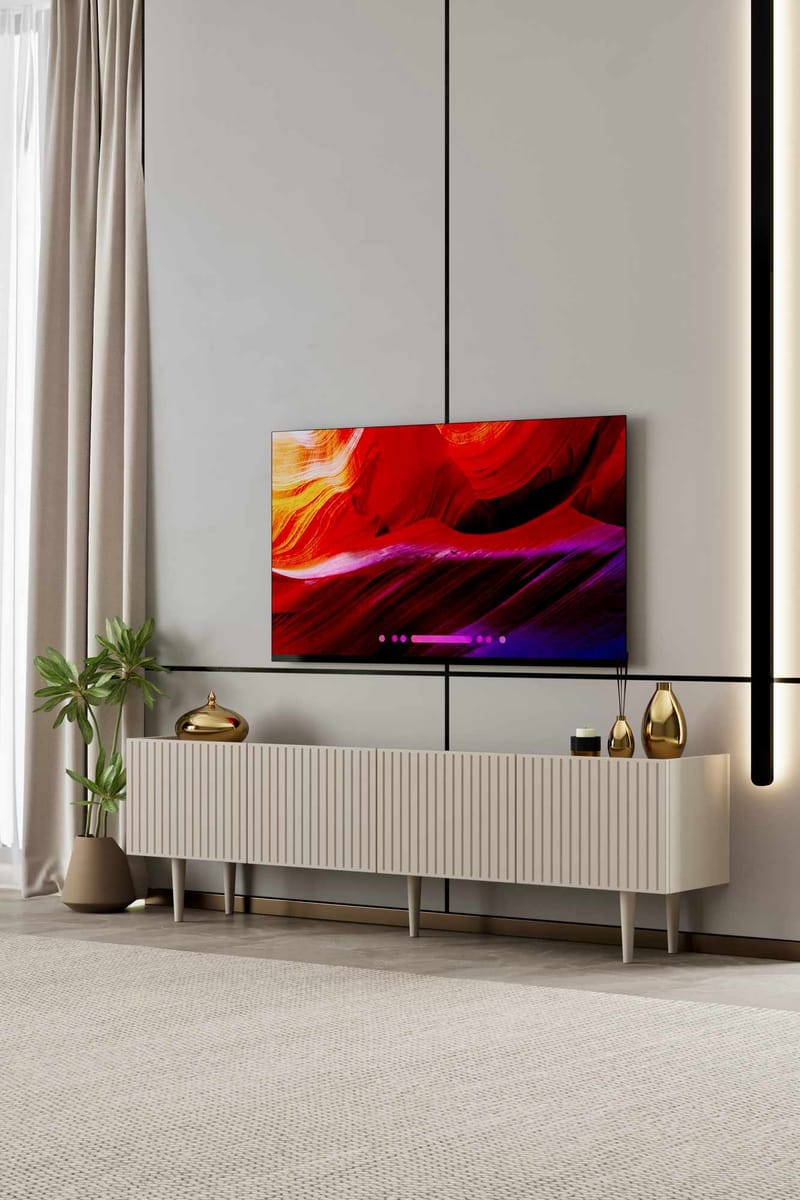 TV-benk Nordure Capella (160 x 50 x 29 cm) Sandstein - Sandstein - Møbler - Mediamøbel & tv møbel - TV-benk & mediabenk